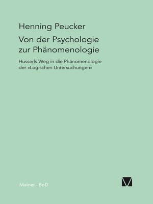 cover image of Von der Psychologie zur Phänomenologie